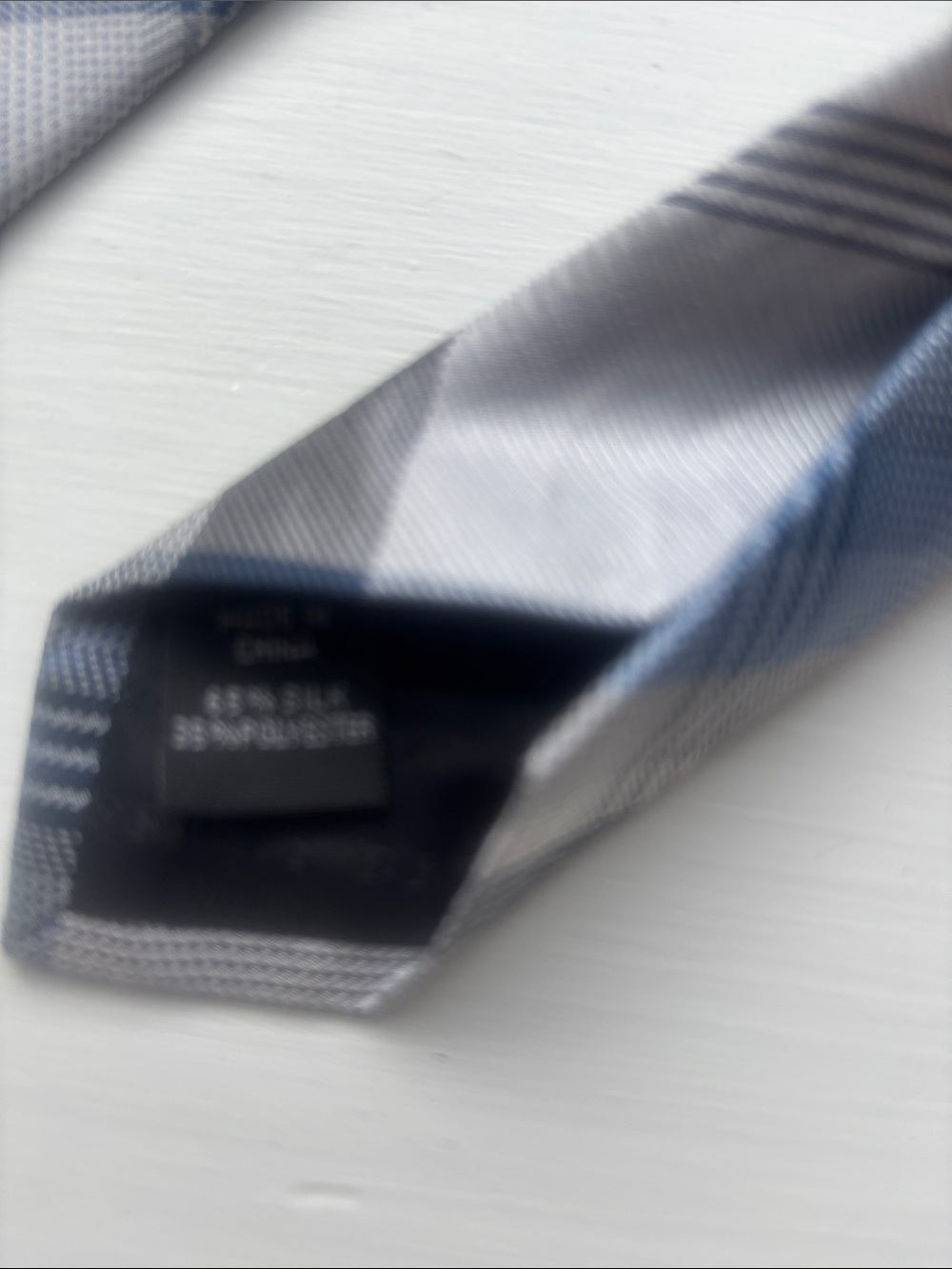 GEOFFREY BEENE Blue Gray Plaid Instinct Silk Polyester Blend Classic Tie - Picture 3 of 6